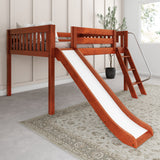 FANTASTIC CS : Loft Bed Full Low Loft Bed with Slide and Angled Ladder on Front, Chestnut Slats