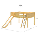 FANTASTIC NP : Loft Bed Full Low Loft Bed with Slide and Angled Ladder on Front, Natural Birch Panel