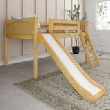 FANTASTIC NP : Loft Bed Full Low Loft Bed with Slide and Angled Ladder on Front, Natural Birch Panel