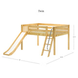 FANTASTIC NS : Loft Bed Full Low Loft Bed with Slide and Angled Ladder on Front, Natural Birch Slats