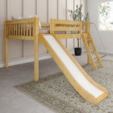 FANTASTIC NS : Loft Bed Full Low Loft Bed with Slide and Angled Ladder on Front, Natural Birch Slats