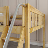 FANTASTIC NS : Loft Bed Full Low Loft Bed with Slide and Angled Ladder on Front, Natural Birch Slats