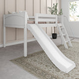 FANTASTIC WP : Loft Bed Full Low Loft Bed with Slide and Angled Ladder on Front, Classic White Panel