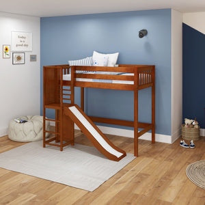 FILIOCUS CS : Loft Bed Twin High Loft Bed with Slide Platform, Slat, Chestnut
