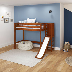 FILIOCUS CS : Loft Bed Twin High Loft Bed with Slide Platform, Slat, Chestnut