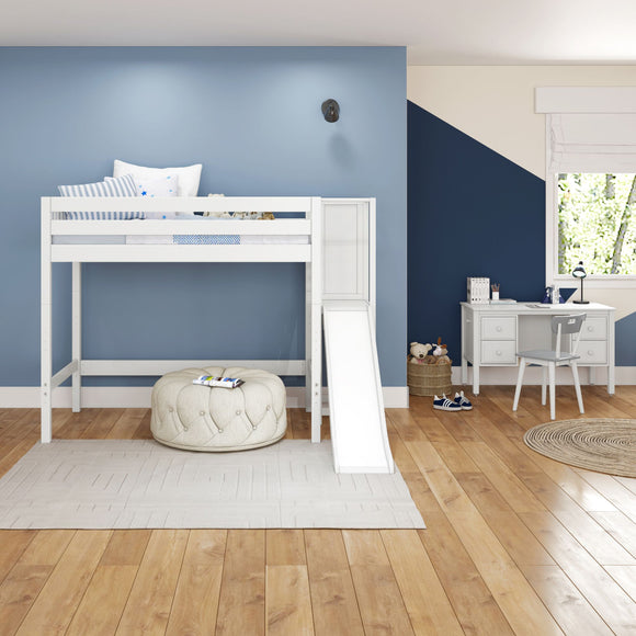 FILIOCUS WS : Play Loft Beds Twin High Loft Bed with Slide Platform, Slat, White