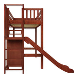FILIOCUS XL CP : Play Loft Beds Twin XL High Loft Bed with Slide Platform, Panel, Chestnut