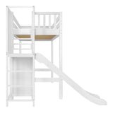 FILIOCUS XL WS : Play Loft Beds Twin XL High Loft Bed with Slide Platform, Slat, White