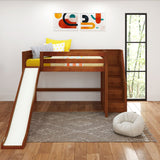 FINE CP : Play Loft Beds Full Mid Loft Bed with Stairs + Slide, Panel, Chestnut