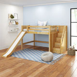 FINE NP : Play Loft Beds Full Mid Loft Bed with Stairs + Slide, Panel, Natural