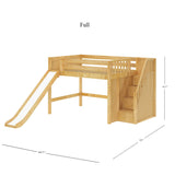 FINE NP : Play Loft Beds Full Mid Loft Bed with Stairs + Slide, Panel, Natural