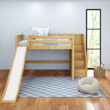 FINE NS : Play Loft Beds Full Mid Loft Bed with Stairs + Slide, Slat, Natural