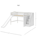 FINE WC : Play Loft Beds Full Mid Loft Bed with Stairs + Slide, Curved, White