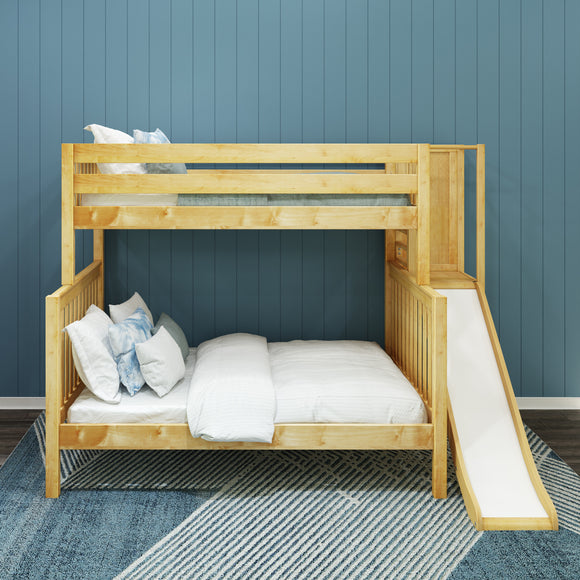 FUSE NS : Play Bunk Beds High Twin over Full Bunk Bed with Slide Platform, Slat, Natural