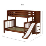 FUSE CS : Play Bunk Beds High Twin over Full Bunk Bed with Slide Platform, Slat, Chestnut