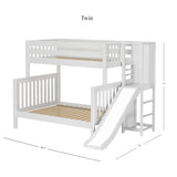 FUSE WS : Play Bunk Beds High Twin over Full Bunk Bed with Slide Platform, Slat, White
