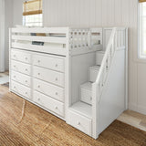 GALANT3 WS : Storage & Study Loft Beds Twin Mid Loft Bed with Stairs + Storage, Slat, White