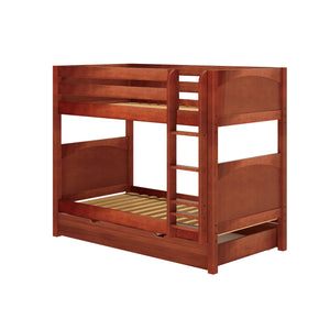 GETIT TD CP : Bunk Beds Twin Medium Bunk Bed with Trundle Drawer, Panel, Chestnut