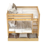 GETIT TD NS : Classic Bunk Beds Twin Medium Bunk Bed with Trundle Drawer, Slat, Natural