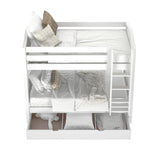 GETIT TD WC : Bunk Beds Twin Medium Bunk Bed with Trundle Drawer, Curve, White