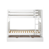 GETIT TD WP : Classic Bunk Beds Twin Medium Bunk Bed with Trundle Drawer, Panel, White