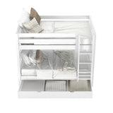 GETIT TD WS : Classic Bunk Beds Twin Medium Bunk Bed with Trundle Drawer, Slat, White