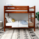 GETIT XL CS : Classic Bunk Beds Twin XL Medium Bunk Bed with Straight Ladder on Front, Slat, Chestnut