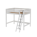 GIANT WS : Standard Loft Beds Full High Loft Bed with Angled Ladder on Front, Slat, White