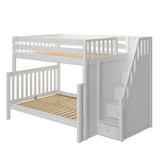 GLADIATOR XL WS : Staggered Bunk Beds High Full XL over Queen Bunk Bed with Stairs, Slat, White