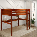 GRAND1 CP : Storage & Study Loft Beds Full High Loft Bed with Straight Ladder + Desk, Panel, Chestnut