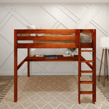 GRAND1 CS : Storage & Study Loft Beds Full High Loft Bed with Straight Ladder + Desk, Slat, Chestnut