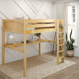 GRAND1 NP : Storage & Study Loft Beds Full High Loft Bed with Straight Ladder + Desk, Panel, Natural