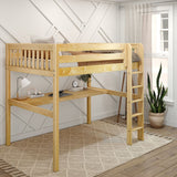 GRAND1 NS : Storage & Study Loft Beds Full High Loft Bed with Straight Ladder + Desk, Slat, Natural