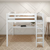 GRAND1 WC : Storage & Study Loft Beds Full High Loft Bed with Straight Ladder + Desk, Curve, White