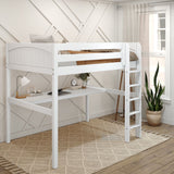 GRAND1 WP : Storage & Study Loft Beds Full High Loft Bed with Straight Ladder + Desk, Panel, White