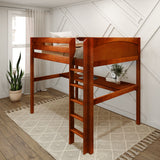 GRAND1 XL CP : Storage & Study Loft Beds Full XL High Loft Bed with Straight Ladder + Desk, Panel, Chestnut