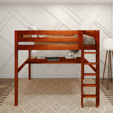 GRAND1 XL CP : Storage & Study Loft Beds Full XL High Loft Bed with Straight Ladder + Desk, Panel, Chestnut