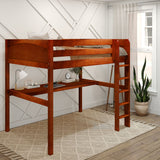 GRAND1 XL CP : Study Loft Beds Full XL High Loft Bed with Straight Ladder + Desk, Panel, Chestnut