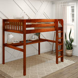 GRAND1 XL CS : Storage & Study Loft Beds Full XL High Loft Bed with Straight Ladder + Desk, Slat, Chestnut
