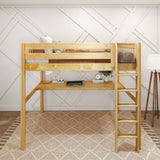 GRAND1 XL NS : Storage & Study Loft Beds Full XL High Loft Bed with Straight Ladder + Desk, Slat, Natural