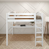 GRAND1 XL WC : Study Loft Beds Full XL High Loft Bed with Straight Ladder + Desk, Curved, White