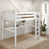 GRAND1 XL WC : Storage & Study Loft Beds Full XL High Loft Bed with Straight Ladder + Desk, Curve, White