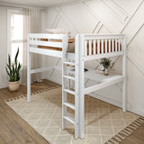 GRAND1 XL WS : Study Loft Beds Full XL High Loft Bed with Straight Ladder + Desk, Slat, White