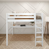 GRAND1 XL WS : Storage & Study Loft Beds Full XL High Loft Bed with Straight Ladder + Desk, Slat, White