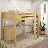 GRAND2 NP : Storage & Study Loft Beds Full High Loft Bed with Straight Ladder + Desk, Panel, Natural