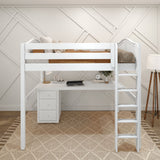 GRAND2 WC : Storage & Study Loft Beds Full High Loft Bed with Straight Ladder + Desk, Curve, White