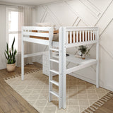 GRAND2 WS : Storage & Study Loft Beds Full High Loft Bed with Straight Ladder + Desk, Slat, White