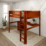 GRAND2 XL CP : Storage & Study Loft Beds Full XL High Loft Bed with Straight Ladder + Desk, Panel, Chestnut