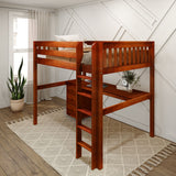 GRAND2 XL CS : Storage & Study Loft Beds Full XL High Loft Bed with Straight Ladder + Desk, Slat, Chestnut