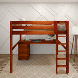 GRAND2 XL CS : Storage & Study Loft Beds Full XL High Loft Bed with Straight Ladder + Desk, Slat, Chestnut